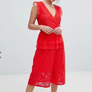 Red Lace Midi Dress Sz 6